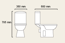Technical image of Saros WC with cistern and fittings