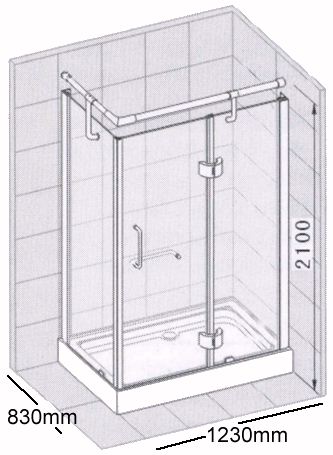 Technical image of Specials Rectangular shower enclosure with tray & waste (left handed).