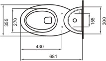 Technical image of Venezia Toilet With Seat, Push Flush Cistern And Fittings.