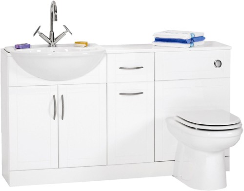 Larger image of daVinci Deluxe white bathroom furniture suite.  1420x810x300mm.
