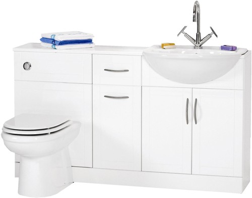 Larger image of daVinci Deluxe white bathroom furniture suite, right handed. 1420mm.