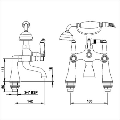 Technical image of Ultra Bloomsbury Bath/Shower mixer (Chrome)