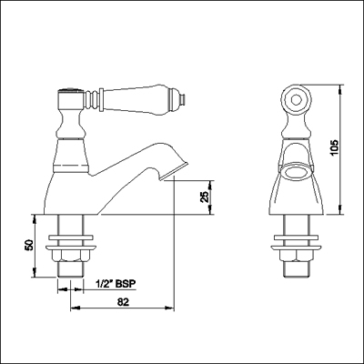 Technical image of Ultra Bloomsbury Basin taps (Pair, Antique Gold)