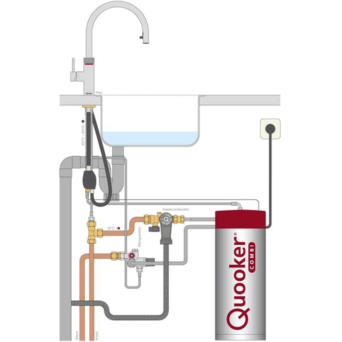 Technical image of Quooker Flex 3 In 1 Boiling Water Kitchen Tap. COMBI (Polished Chrome).