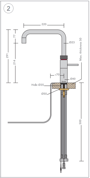 Technical image of Quooker Fusion Square Boiling Water Kitchen Tap. PRO7 (Patinated Brass).