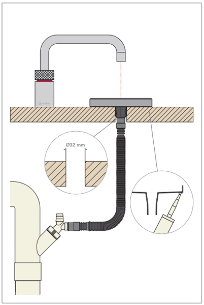 Technical image of Quooker Nordic Square Boiling Water Tap & Drip Tray. PRO7 (B Chrome).