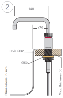 Technical image of Quooker Nordic Square Twintaps Instant Boiling Tap. PRO7 (Polished Chrome).