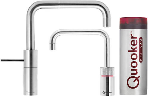 Larger image of Quooker Nordic Square Twintaps Instant Boiling Tap. COMBI (Brushed Chrome).