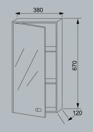 Technical image of Reflections Andover stainless steel bathroom cabinet. 380x670mm.