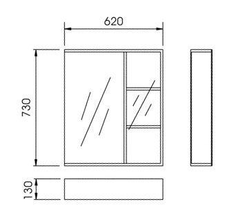 Technical image of Reflections Esher stainless steel bathroom cabinet, light. 620x730mm.