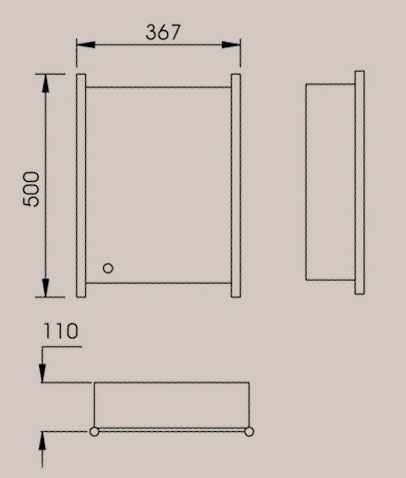 Technical image of Reflections Lyon stainless steel bathroom cabinet. 367x500mm.