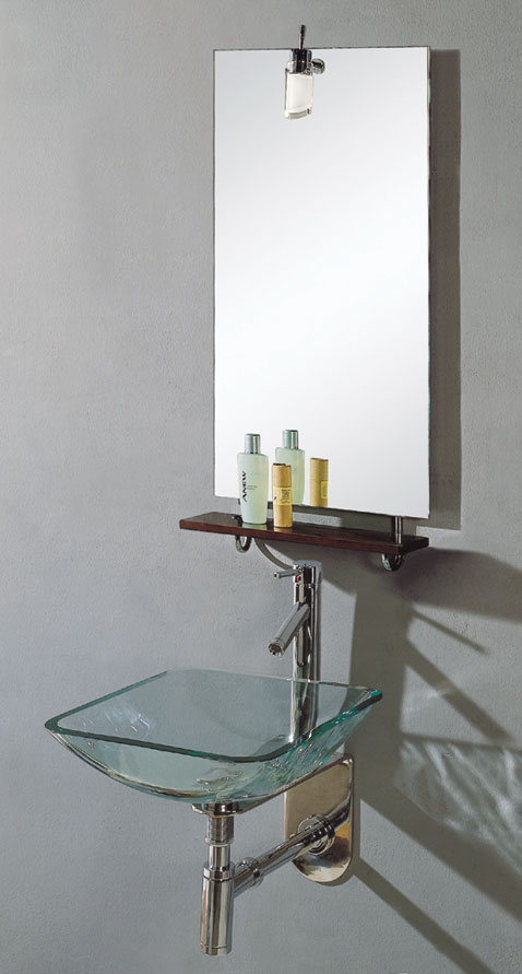 Larger image of Reflections Shaw wall hung glass basin set.