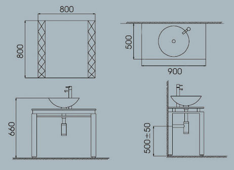 Technical image of Reflections Tilbury glass basin and stand.