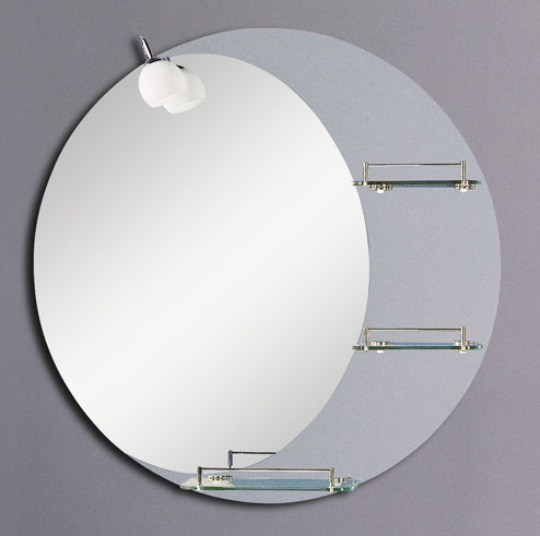 Larger image of Reflections Wishaw illuminated bathroom mirror with shelves. 800mm diam.