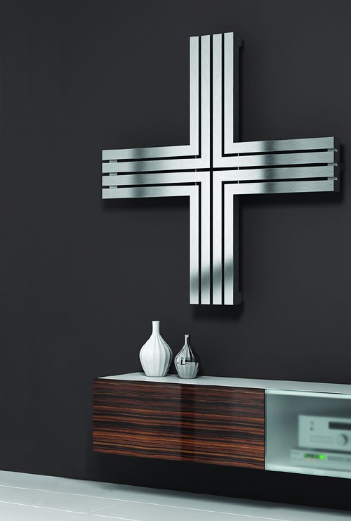 Example image of Reina Radiators Positive Wall Art Radiator (Stainless Steel). 1000x1000mm.