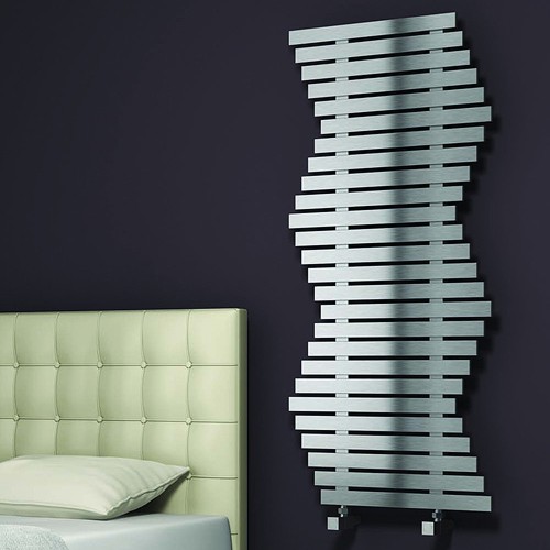 Larger image of Reina Radiators Wave Wall Art Radiator (Stainless Steel). 1540x600mm.