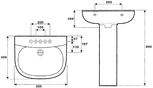 Technical image of RAK Amy 4 Piece Bathroom Suite With 1 Tap Hole Basin.