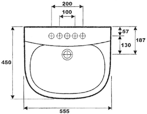 Technical image of RAK Amy 2 Tap Hole Basin. 550mm.