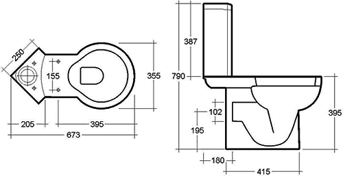 Technical image of RAK Evolution Corner Bathroom Suite With Bath (1750x750mm).