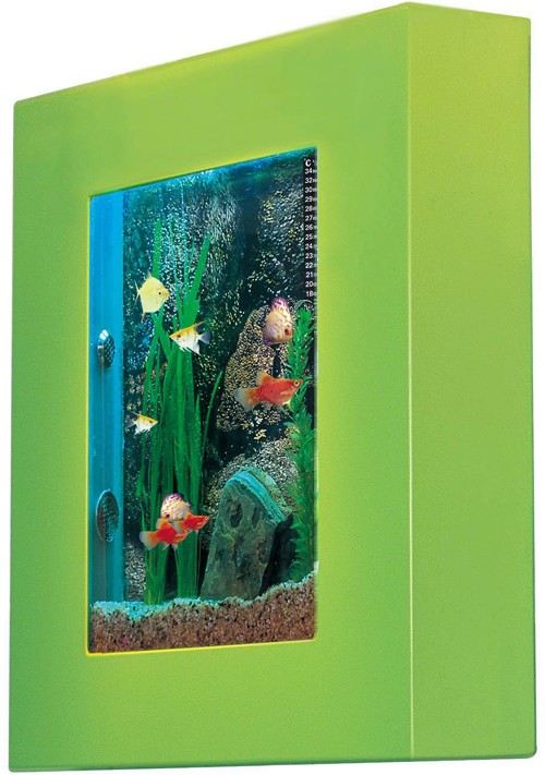Example image of Relaxsea Compact Wall Hung Aquarium With Green Frame. 600x600x120mm.
