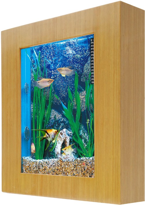 Example image of Relaxsea Compact Wall Hung Aquarium With Oak Frame. 600x600x120mm.