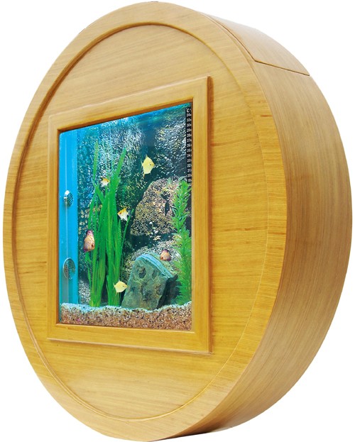 Example image of Relaxsea Halo Wall Hung Aquarium With Oak Frame. 800x800x160mm.
