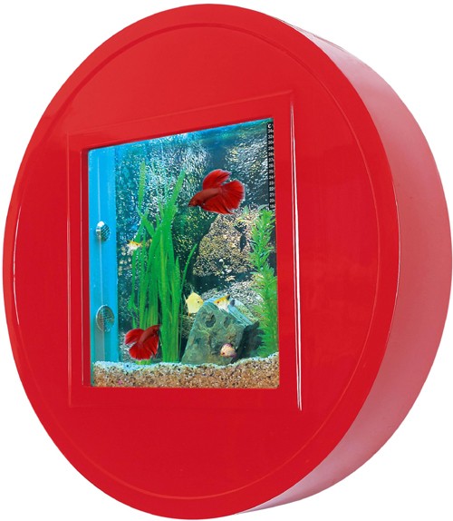 Example image of Relaxsea Halo Wall Hung Aquarium With Red Frame. 800x800x160mm.