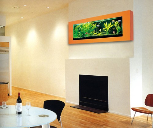 Example image of Relaxsea Ideal Wall Hung Aquarium With Orange Frame. 1500x600x120mm.