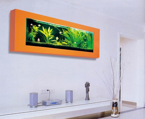 Example image of Relaxsea Ideal Wall Hung Aquarium With Orange Frame. 2000x600x160mm.