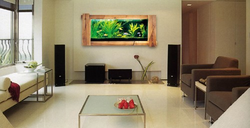 Example image of Relaxsea Organic Wall Hung Aquarium With Hard Wood Frame. 1200x600mm.