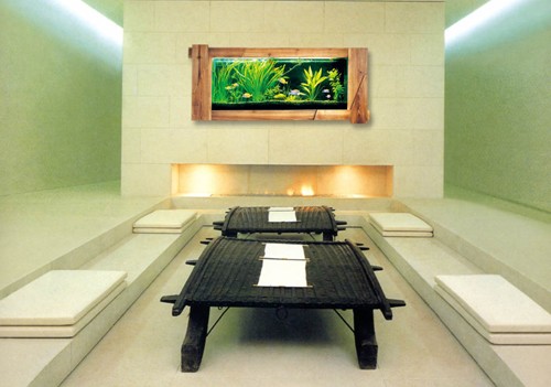 Example image of Relaxsea Organic Wall Hung Aquarium With Hard Wood Frame. 1200x600mm.