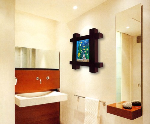 Example image of Relaxsea Vogue Wall Hung Aquarium With Ash Frame. 800x800x120mm.