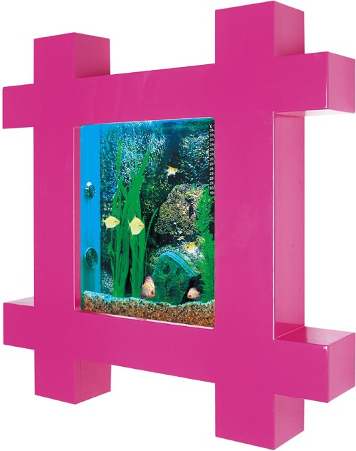 Example image of Relaxsea Vogue Wall Hung Aquarium With Pink Frame. 800x800x120mm.