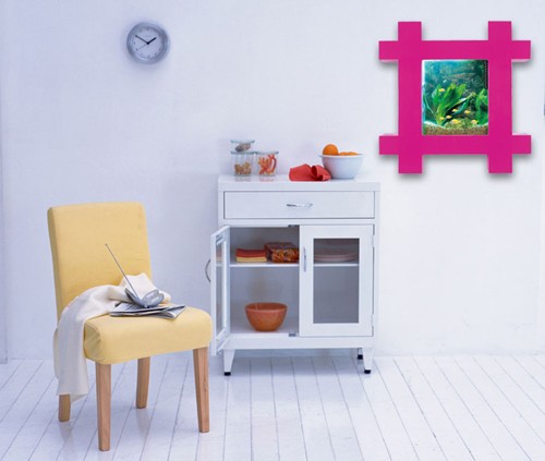 Example image of Relaxsea Vogue Wall Hung Aquarium With Pink Frame. 800x800x120mm.