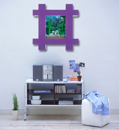 Example image of Relaxsea Vogue Wall Hung Aquarium With Purple Frame. 800x800x120mm.