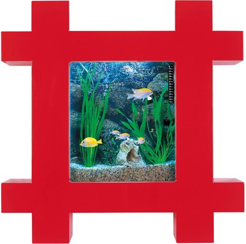 Larger image of Relaxsea Vogue Wall Hung Aquarium With Red Frame. 800x800x120mm.