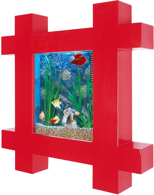 Example image of Relaxsea Vogue Wall Hung Aquarium With Red Frame. 800x800x120mm.