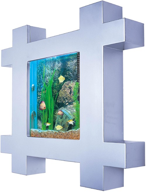 Example image of Relaxsea Vogue Wall Hung Aquarium With Silver Frame. 800x800x120mm.