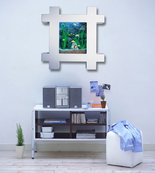 Example image of Relaxsea Vogue Wall Hung Aquarium With Silver Frame. 800x800x120mm.