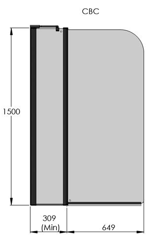 Technical image of Roman Collage Extended Curved Bath Screen (960x1500, Silver).