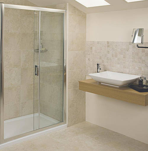 Larger image of Roman Embrace Sliding Shower Door (1100mm, Silver Frame).