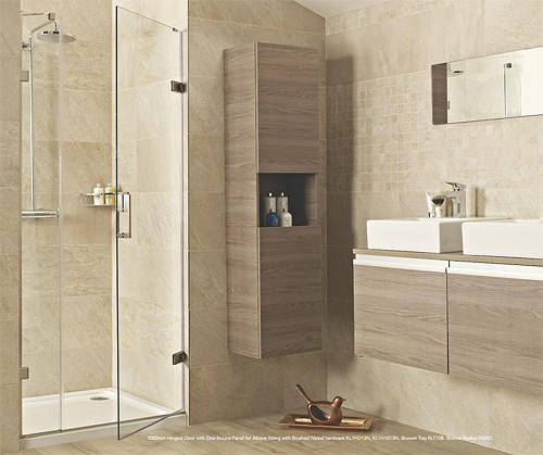 Example image of Roman Liber8 Hinged Shower Door With One In-Line Panel (800, Nickel).