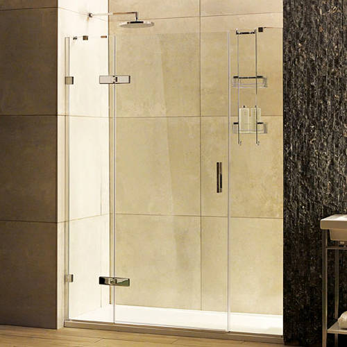 Larger image of Roman Liber8 Hinged Shower Door With Two In-Line Panels (1200, Nickel).