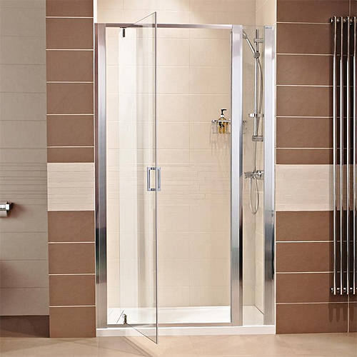 Larger image of Roman Lumin8 760 Pivot Shower Door With 200 In-Line Panel (960mm).