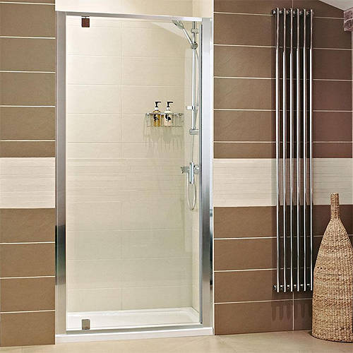 Larger image of Roman Lumin8 Pivot Shower Door (900mm, Silver Frame).