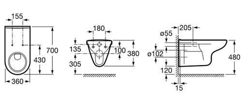 Technical image of Roca Toilets Access Wall Hung Toilet Pan & Seat.