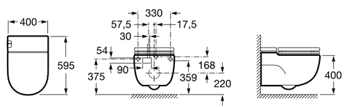 Technical image of Roca In Tank Wall Hung Pan With Integrated Cistern & Seat (Stud Wall "L" Type).