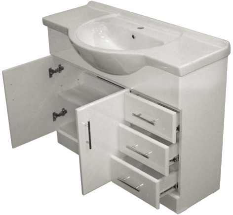 Example image of Roma Furniture 1050mm White Vanity Unit, Ceramic Basin, Fully Assembled.