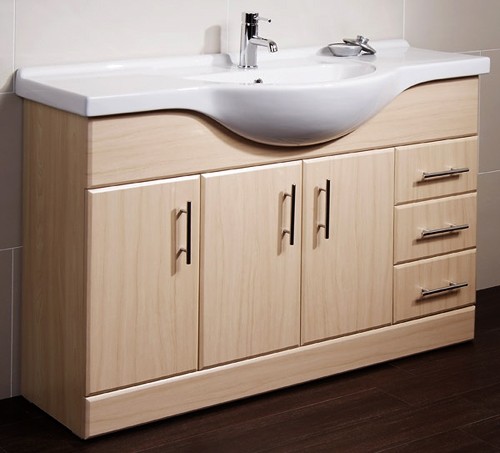 Example image of Roma Furniture 1215mm Beech Vanity Unit, Ceramic Basin, Fully Assembled.