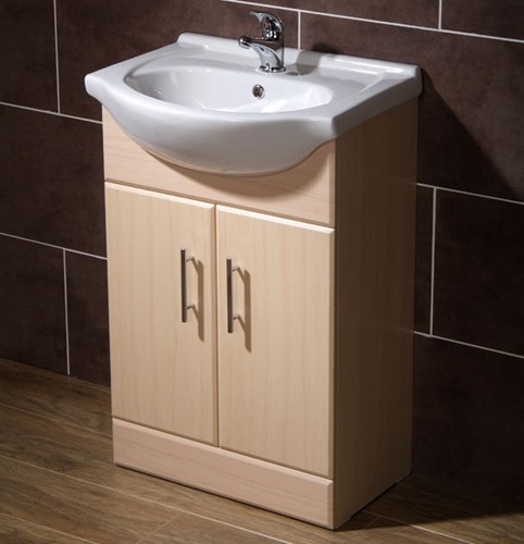 Example image of Roma Furniture 550mm Beech Vanity Unit, Ceramic Basin, Fully Assembled.